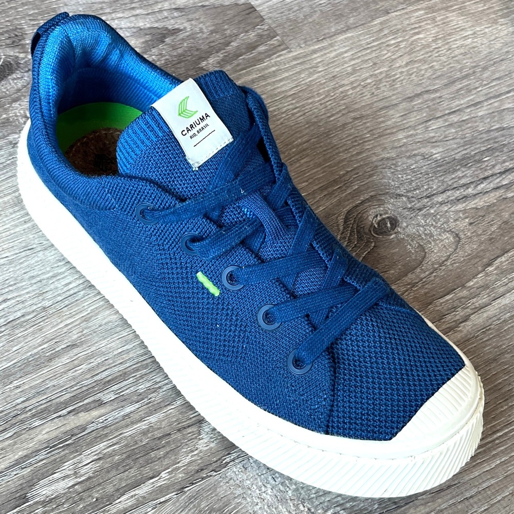 Cariuma Ibi Low Knit Lace Up Sneakers Blue Bamboo Womens 10 Mens 8.5 EU 41‎